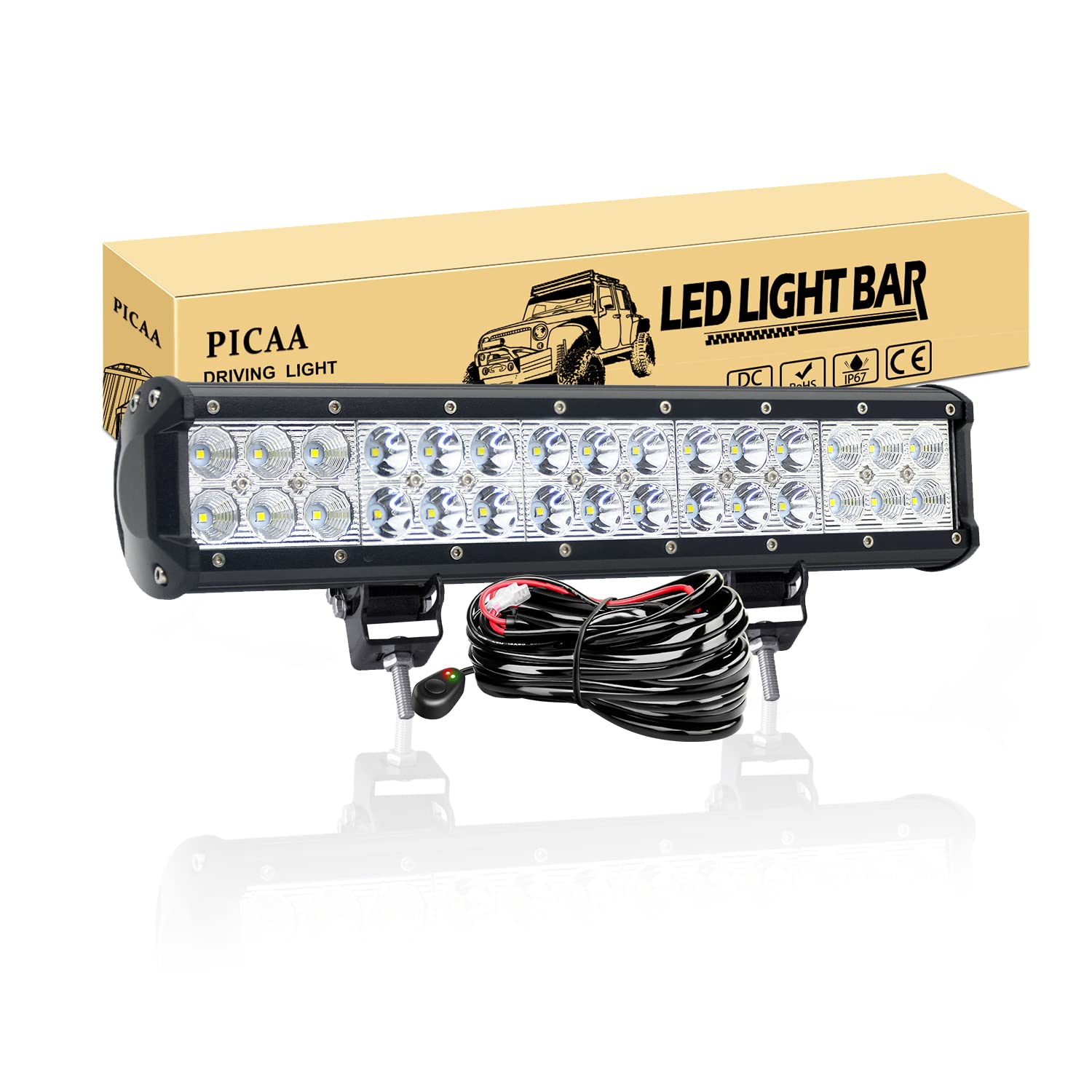 PICAA Led Arbeitsscheinwerfer 37CM 90W Led Lichtbalken 12V Led Zusatzscheinwerfer Bar Spot Flutlicht Kombination LED Arbeit Licht Bar Mit Kabelbaum für SUV Offroad ATV UTV Traktor 4x4 Auto von PICAA