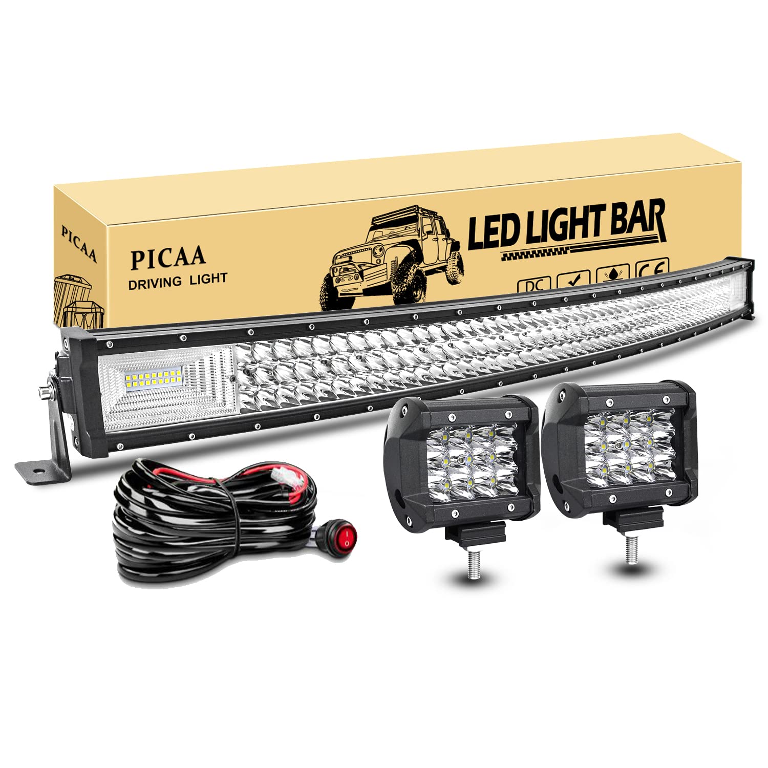PICAA Led Arbeitsscheinwerfer 42 Zoll 104CM 540W 7D Led Lichtbalken Drei Reihen 12V Gewolbt Led Zusatzscheinwerfer Bar Mit 2PCS 4 Zoll LED Arbeitslicht für SUV Offroad ATV UTV Traktor 4x4 Auto PICAA Led Arbeitsscheinwerfer 42 Zoll 104CM 540W 7D Led Lichtbalken Drei Reihen 12V Gewolbt Led Zusatzscheinwerfer Bar Mit 2PCS 4 Zoll LED Arbeitslicht für SUV Offroad ATV UTV Traktor 4x4 Auto von PICAA