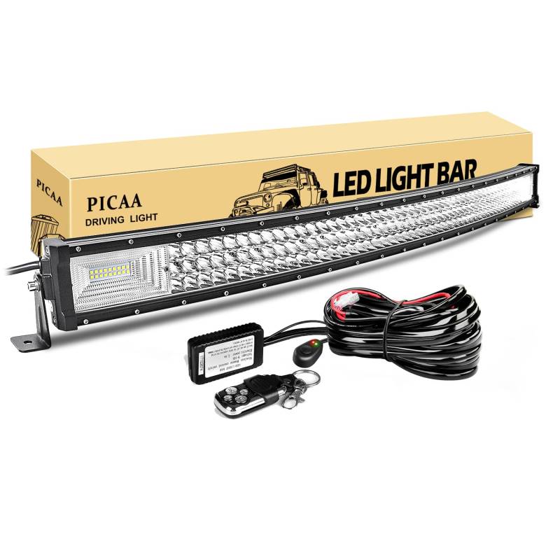 PICAA Led Arbeitsscheinwerfer 42 Zoll 540W Gewolbt Led Lichtbalken 12V Mit Fernbedienung Kabelbaum Drei Reihen Led Zusatzscheinwerfer Bar LED Arbeit Licht Bar für SUV Offroad ATV UTV Traktor 4x4 Auto von PICAA