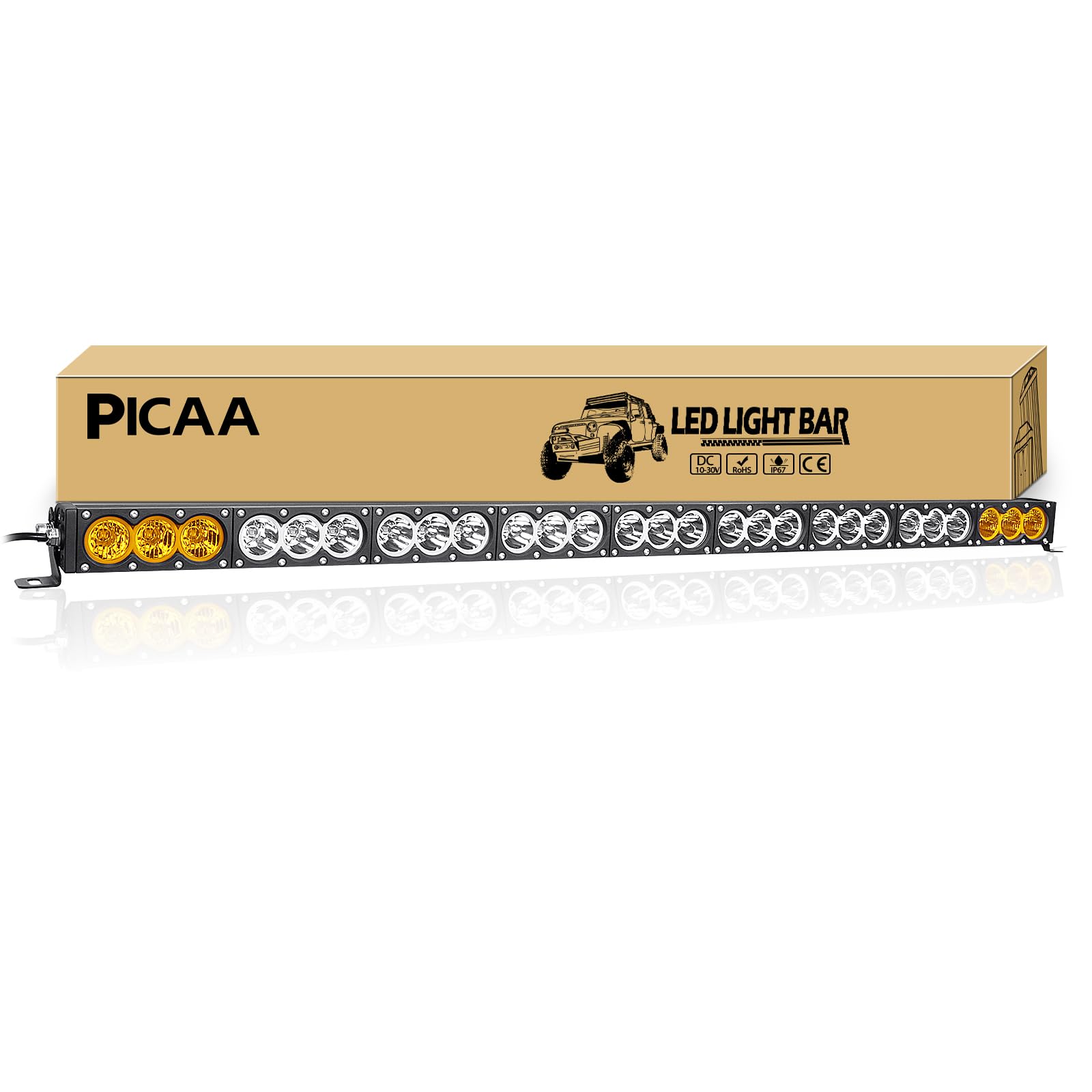 PICAA Led Arbeitsscheinwerfer 49 Zoll 123CM 405W einzelne Reihe Led Lichtbalken 12V Led Zusatzscheinwerfer Bar Spot Flood Combo Zweifarbig Bernstein & Weiß für SUV Offroad ATV UTV Traktor 4x4 Auto PICAA Led Arbeitsscheinwerfer 49 Zoll 123CM 405W einzelne Reihe Led Lichtbalken 12V Led Zusatzscheinwerfer Bar Spot Flood Combo Zweifarbig Bernstein & Weiß für SUV Offroad ATV UTV Traktor 4x4 Auto von PICAA