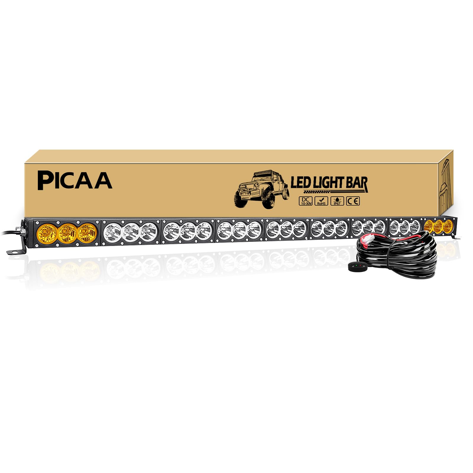 PICAA Led Arbeitsscheinwerfer 49 Zoll 123CM 405W einzelne Reihe Led Lichtbalken 12V Slim Led Zusatzscheinwerfer Bar Zweifarbig Bernstein & Weiß für SUV Offroad ATV UTV Traktor 4x4 Auto Mit Kabelbaum PICAA Led Arbeitsscheinwerfer 49 Zoll 123CM 405W einzelne Reihe Led Lichtbalken 12V Slim Led Zusatzscheinwerfer Bar Zweifarbig Bernstein & Weiß für SUV Offroad ATV UTV Traktor 4x4 Auto Mit Kabelbaum von PICAA