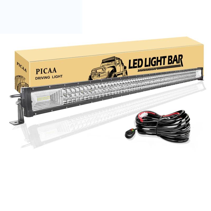PICAA LED Arbeitsscheinwerfer 50 Zoll 648W 125CM Lichtbalken 12V Mit Kabelbaum Drei Reihen Zusatzscheinwerfer Bar Spot Flutlicht Arbeit Licht für SUV Offroad ATV UTV Traktor 4x4 Auto von PICAA
