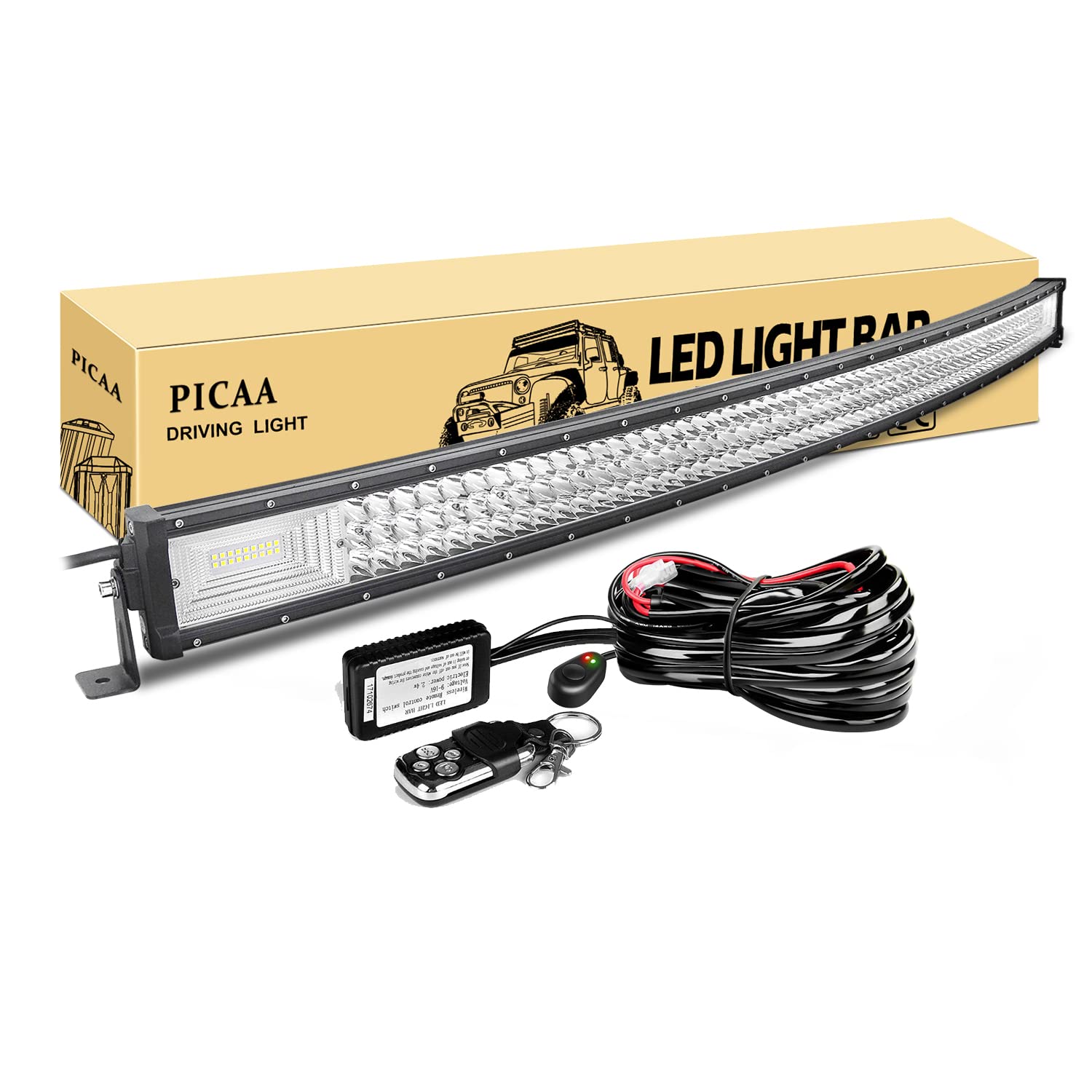 PICAA Led Arbeitsscheinwerfer 50 Zoll 648W Gewolbt Led Lichtbalken 12V Mit Fernbedienung Kabelbaum Drei Reihen Led Zusatzscheinwerfer Bar LED Arbeit Licht Bar für SUV Offroad ATV UTV Traktor 4x4 Auto von PICAA