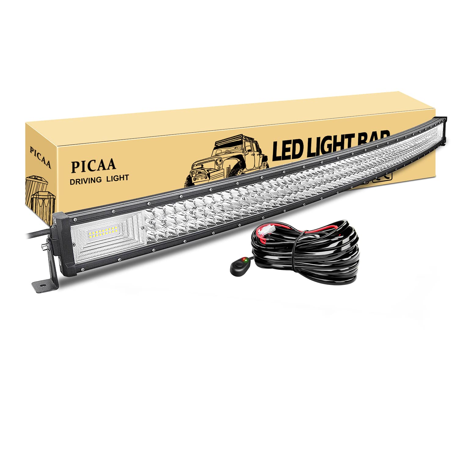 PICAA Led Arbeitsscheinwerfer 50 Zoll 648W Gewolbt Led Lichtbalken 12V Mit Kabelbaum Gewolbt Drei Reihen Led Zusatzscheinwerfer Bar LED Arbeit Licht Bar für SUV Offroad ATV UTV Traktor 4x4 Auto von PICAA