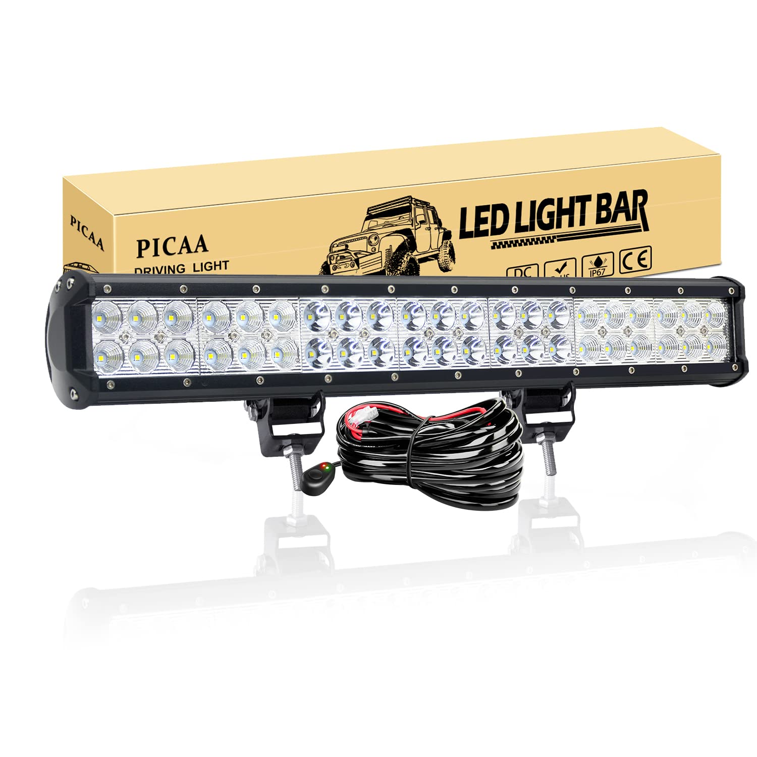 PICAA Led Arbeitsscheinwerfer 51CM 126W Led Lichtbalken 12V Led Zusatzscheinwerfer Bar Spot Flutlicht Kombination LED Arbeit Licht Bar Mit Kabelbaum für SUV Offroad ATV UTV Traktor 4x4 Auto von PICAA