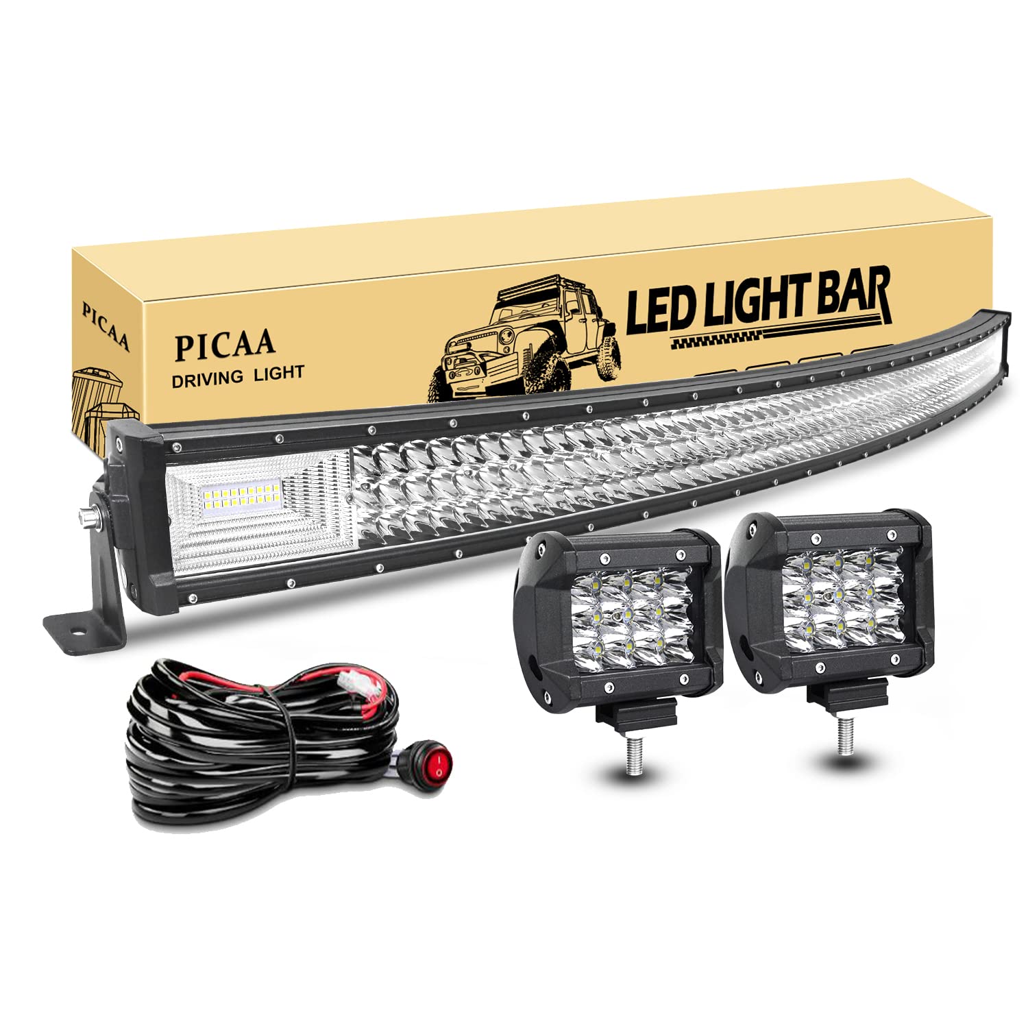 PICAA Led Arbeitsscheinwerfer 52 Zoll 130CM 675W 7D Led Lichtbalken Drei Reihen 12V Gewolbt Led Zusatzscheinwerfer Bar Mit 2PCS 4 Zoll LED Arbeitslicht für SUV Offroad ATV UTV Traktor 4x4 Auto PICAA Led Arbeitsscheinwerfer 52 Zoll 130CM 675W 7D Led Lichtbalken Drei Reihen 12V Gewolbt Led Zusatzscheinwerfer Bar Mit 2PCS 4 Zoll LED Arbeitslicht für SUV Offroad ATV UTV Traktor 4x4 Auto von PICAA