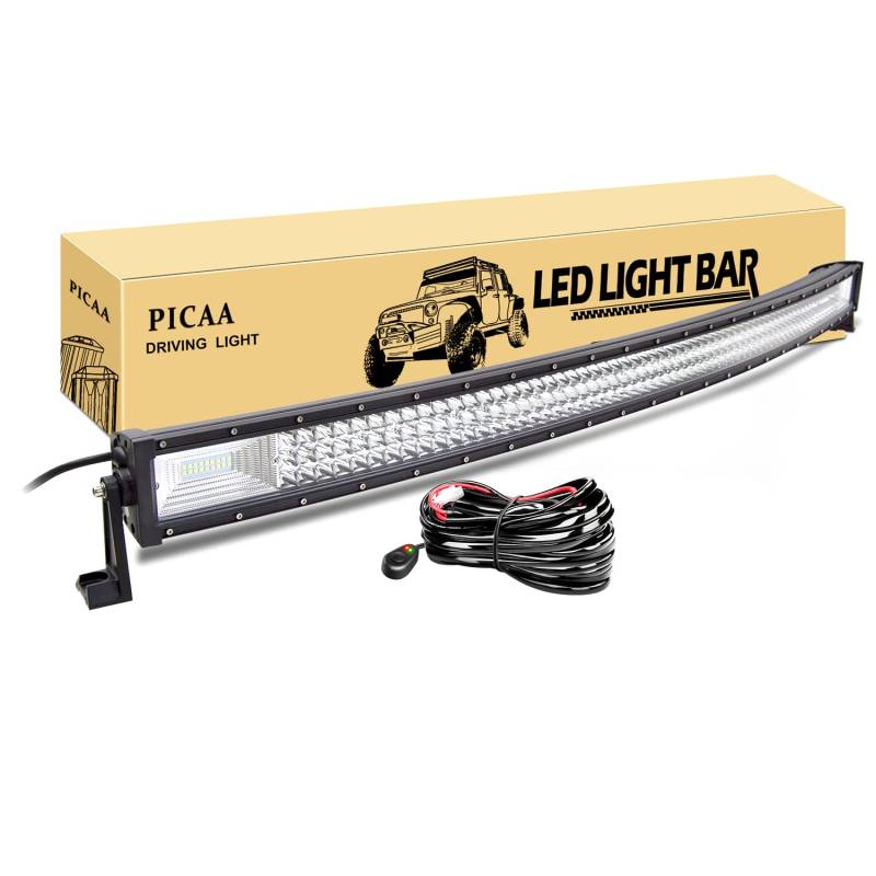 PICAA Led Arbeitsscheinwerfer 52 Zoll 131CM 675W Led Lichtbalken 12V Mit Kabelbaum Gewolbt Led Zusatzscheinwerfer Bar Spot Flutlicht LED Arbeit Licht Bar für SUV Offroad ATV UTV Traktor 4x4 Auto von PICAA