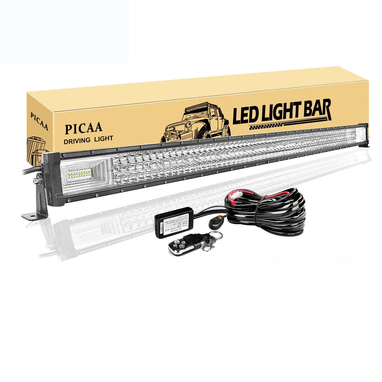 PICAA Led Arbeitsscheinwerfer 52 Zoll 675W Led Lichtbalken 12V Mit Fernbedienung Kabelbaum Drei Reihen Led Zusatzscheinwerfer Bar LED Arbeit Licht Bar für SUV Offroad ATV UTV Traktor 4x4 Auto von PICAA