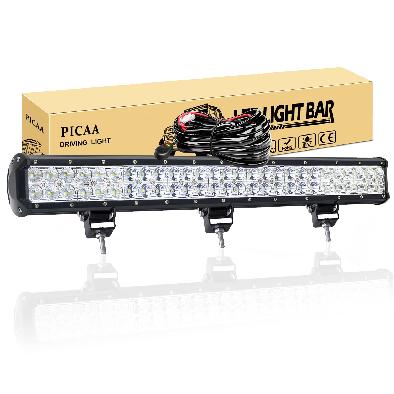 PICAA Led Arbeitsscheinwerfer 64CM 162W Led Lichtbalken 12V Led Zusatzscheinwerfer Bar Spot Flutlicht Kombination LED Arbeit Licht Bar Mit Kabelbaum für SUV Offroad ATV UTV Traktor 4x4 Auto von PICAA