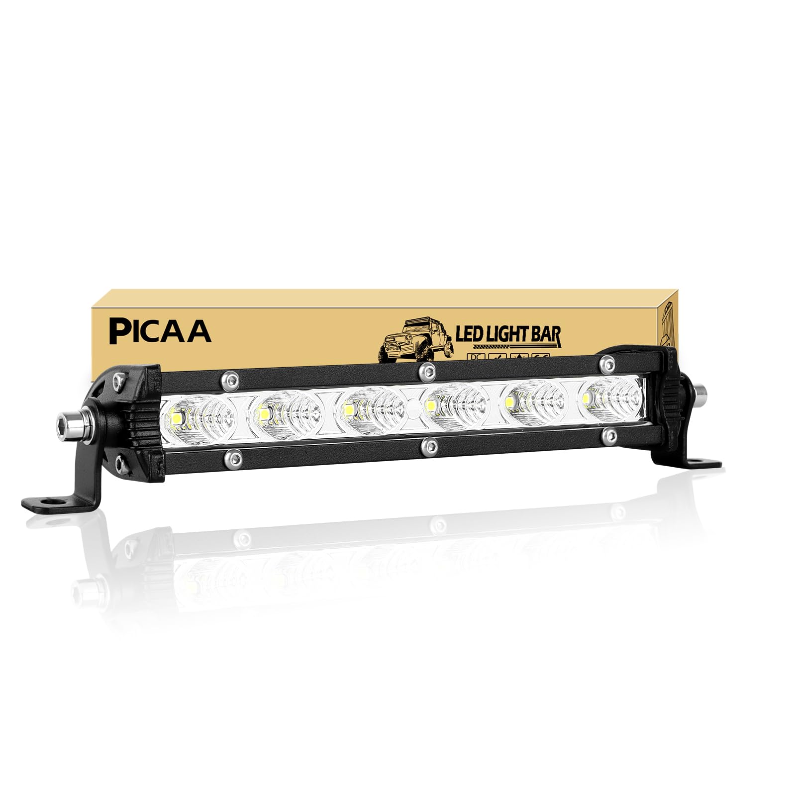 PICAA Led Arbeitsscheinwerfer 7 Zoll 22.5CM 30W einzelne Reihe Led Lichtbalken 12V Slim Led Zusatzscheinwerfer Bar Flutlicht LED Arbeit Licht Bar für SUV Offroad ATV UTV Traktor 4x4 Auto von PICAA