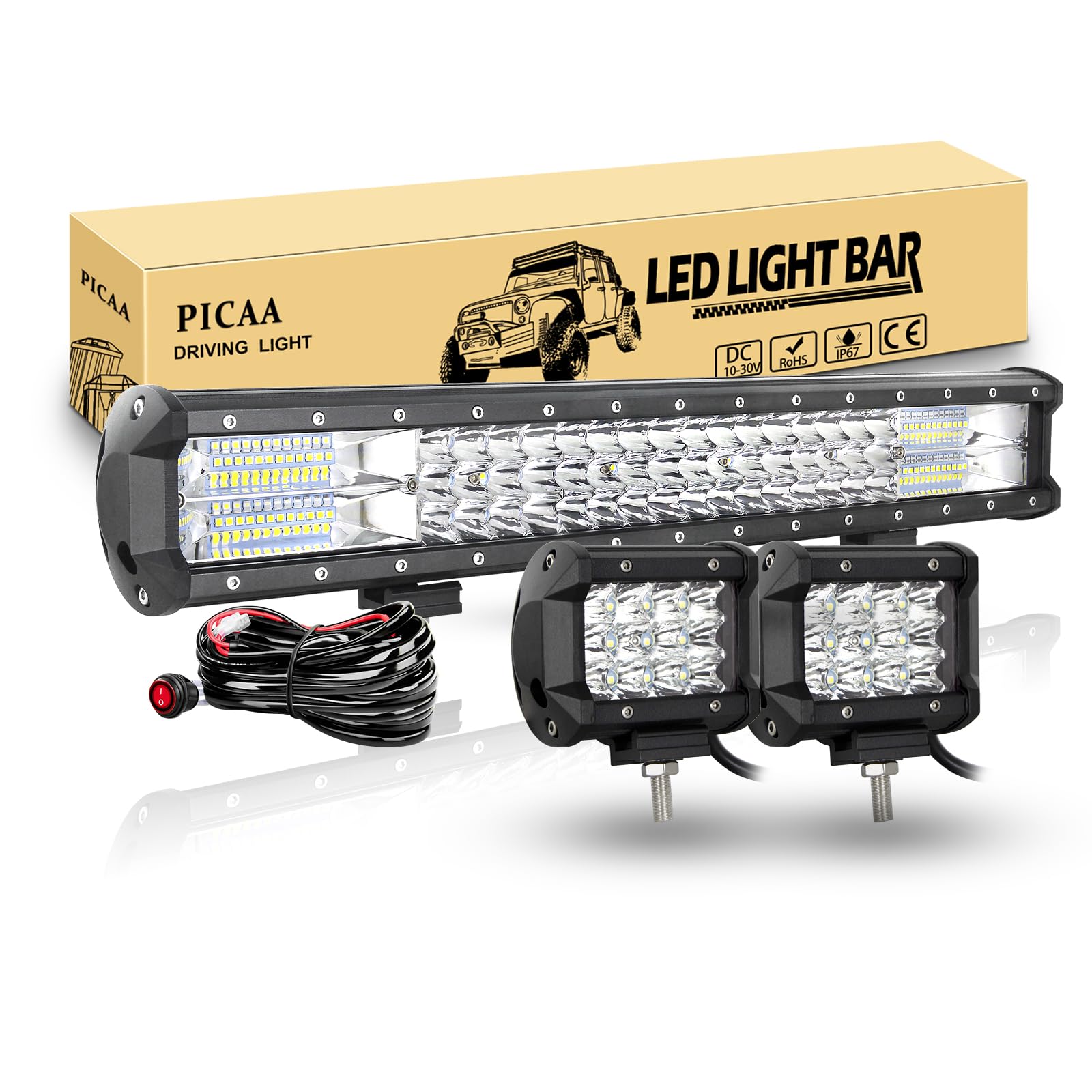 PICAA Led Arbeitsscheinwerfer 7D 20 Zoll 288W Led Lichtbalken Led Zusatzscheinwerfer Bar Spot Flutlicht Kombination für SUV Offroad ATV UTV Traktor 4x4 Auto Mit 2PCS 4 Zoll LED Arbeitslicht PICAA Led Arbeitsscheinwerfer 7D 20 Zoll 288W Led Lichtbalken Led Zusatzscheinwerfer Bar Spot Flutlicht Kombination für SUV Offroad ATV UTV Traktor 4x4 Auto Mit 2PCS 4 Zoll LED Arbeitslicht von PICAA