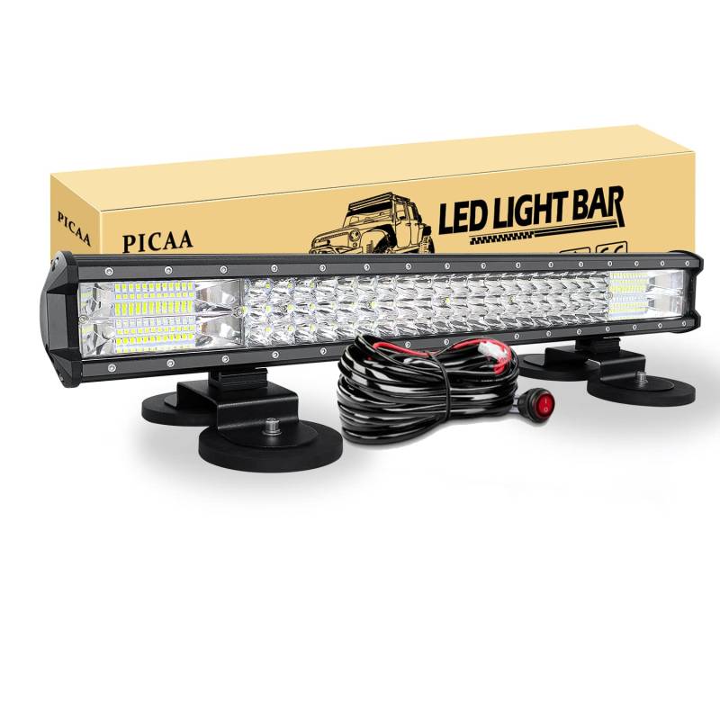 PICAA Arbeitsscheinwerfer 7D 22 Zoll 324W LED Lichtbalken Zusatzscheinwerfer Bar Spot Flutlicht Kombination für SUV Offroad ATV UTV Traktor 4x4 Auto Mit 2PCS Magnetische Basishalterung von PICAA