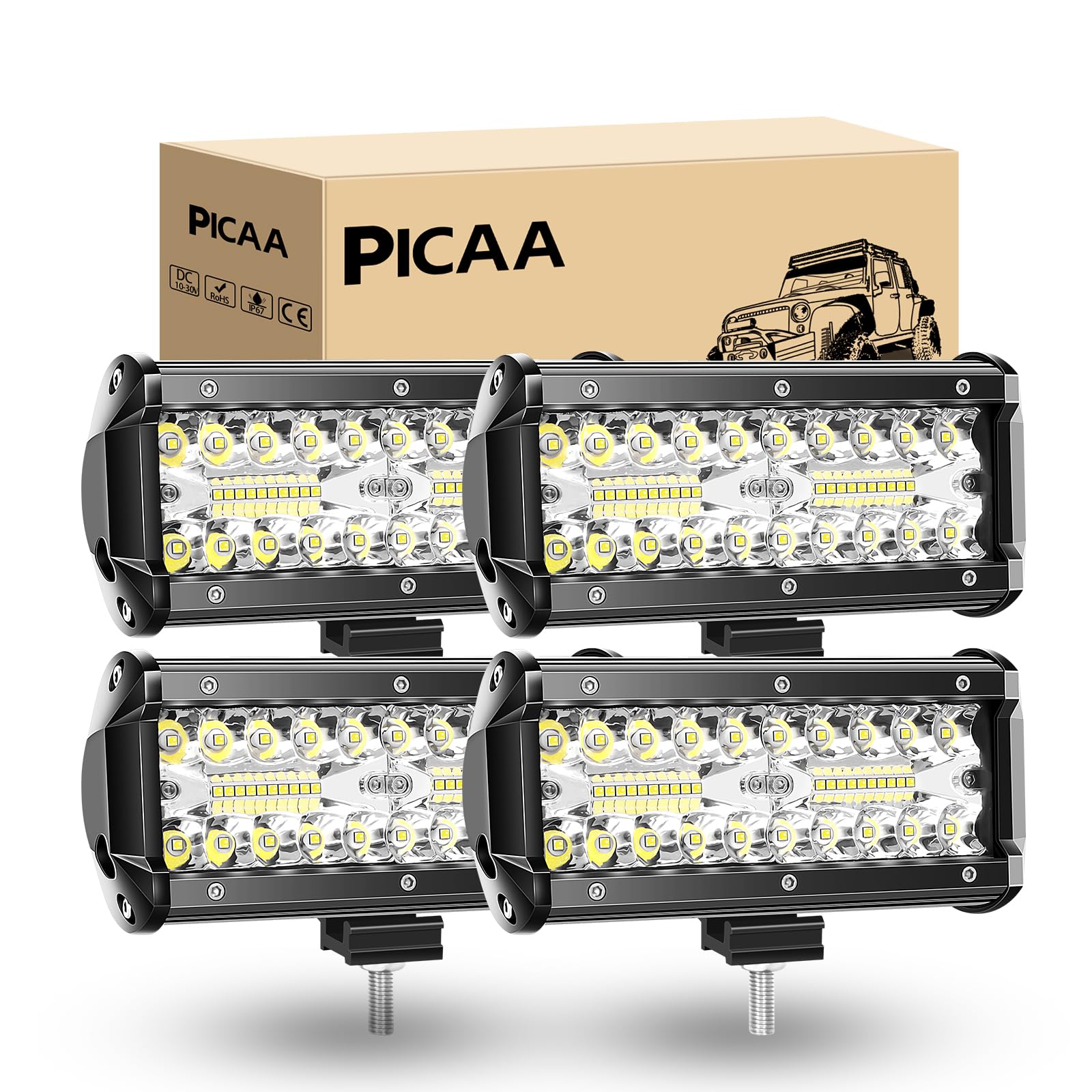 PICAA Led Arbeitsscheinwerfer Bar 12V 24V, 4X7 Zoll 8D 16.7CM 120W Led arbeitslicht, offroad Led Lichtbalken,6000K Drei Reihen LED Arbeit Licht für SUV Offroad ATV UTV Traktor 4x4 PICAA Led Arbeitsscheinwerfer Bar 12V 24V, 4X7 Zoll 8D 16.7CM 120W Led arbeitslicht, offroad Led Lichtbalken,6000K Drei Reihen LED Arbeit Licht für SUV Offroad ATV UTV Traktor 4x4 von PICAA