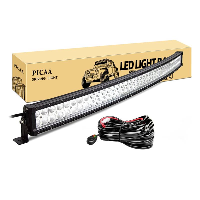 PICAA LED Lichtleiste Gewölbt 42 Zoll 104CM 240W Arbeitsscheinwerfer 12V Mit Kabelbaum Zusatzscheinwerfer Bar Arbeit Licht für SUV Offroad ATV UTV Traktor 4x4 Auto von PICAA