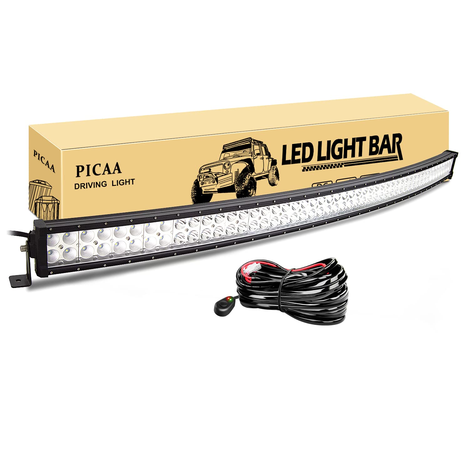 PICAA Led Lichtleiste Gewolbt Led Arbeitsscheinwerfer 52 Zoll 130CM 300W Led Lichtbalken 12V Mit Kabelbaum Led Zusatzscheinwerfer Bar LED Arbeit Licht Bar für SUV Offroad ATV UTV Traktor 4x4 Auto von PICAA