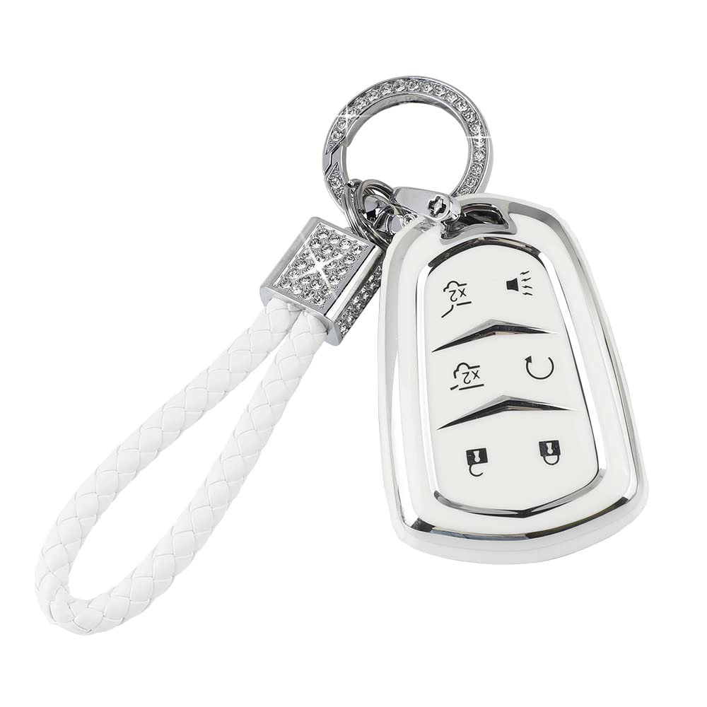 PIFOOG Escalade Schlüsselanhänger Abdeckung für Cadillac 6 Tasten Smart Keys Case Proector Zubehör TPU Soft Bling Schlüsselanhänger Weiß Silber Mädchen Niedlich für Cadillac Escalade ESV 2015 - 2020 PIFOOG Escalade Schlüsselanhänger Abdeckung für Cadillac 6 Tasten Smart Keys Case Proector Zubehör TPU Soft Bling Schlüsselanhänger Weiß Silber Mädchen Niedlich für Cadillac Escalade ESV 2015 - 2020 von PIFOOG