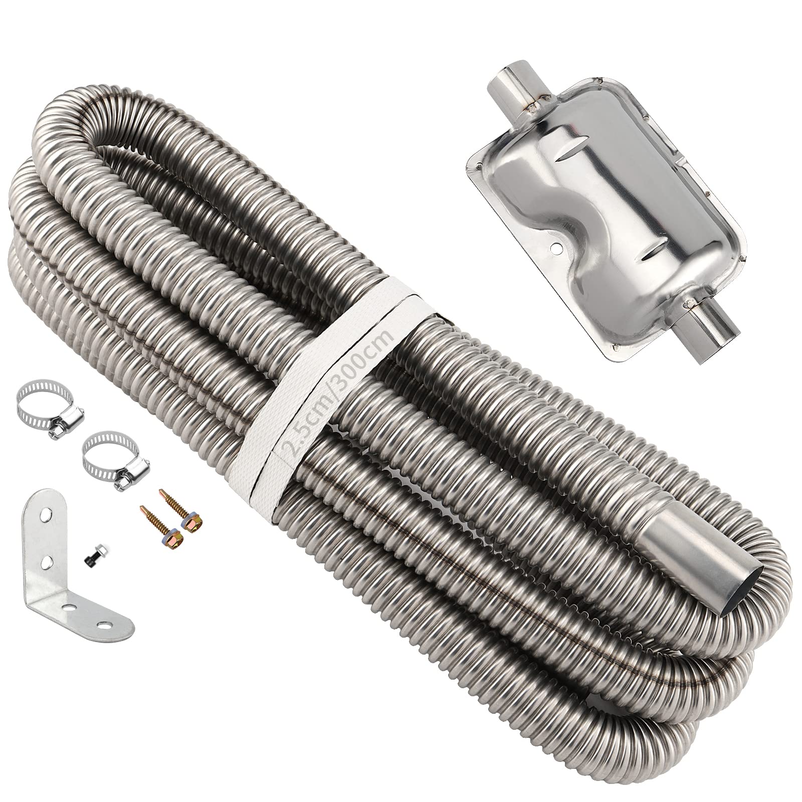 NGOSUET 25mm Abgasschlauch für Stromerzeuger, 300cm Edelstahl Auspuff Abgasrohr mit Schalldämpfer und Schlauchklemme, Standheizung Abgasrohr, Gasentlüftungsschlauch, Auspuffrohr für Luft Dieselheizung NGOSUET 25mm Abgasschlauch für Stromerzeuger, 300cm Edelstahl Auspuff Abgasrohr mit Schalldämpfer und Schlauchklemme, Standheizung Abgasrohr, Gasentlüftungsschlauch, Auspuffrohr für Luft Dieselheizung von PINGEUI