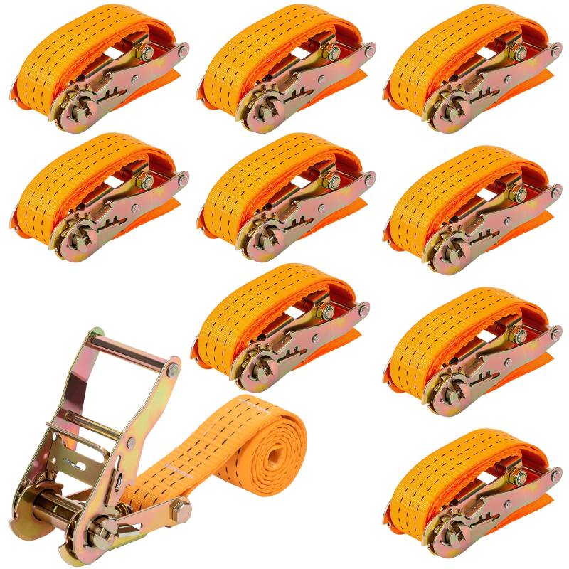 NGOSUET 10 Stück 6m x 25mm Spanngurte mit Ratsche, Belastbar Bis 800 kg Zurrgurte mit Ratsche, Ratschengurte Zurrgurte für Ladungssicherung, Orange von PINGEUI