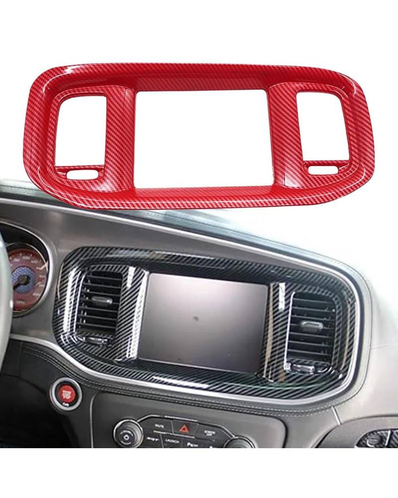Navigation Panel Frame Für Dodge Für Charger 2015+ Auto-Armaturenbrett-DVD-Navigationsbildschirm-Rahmenabdeckungsverkleidung Auto-Navigationsbildschirm Decoration Panel Trim Accessories(Red Carbon Fib von PJJUHS