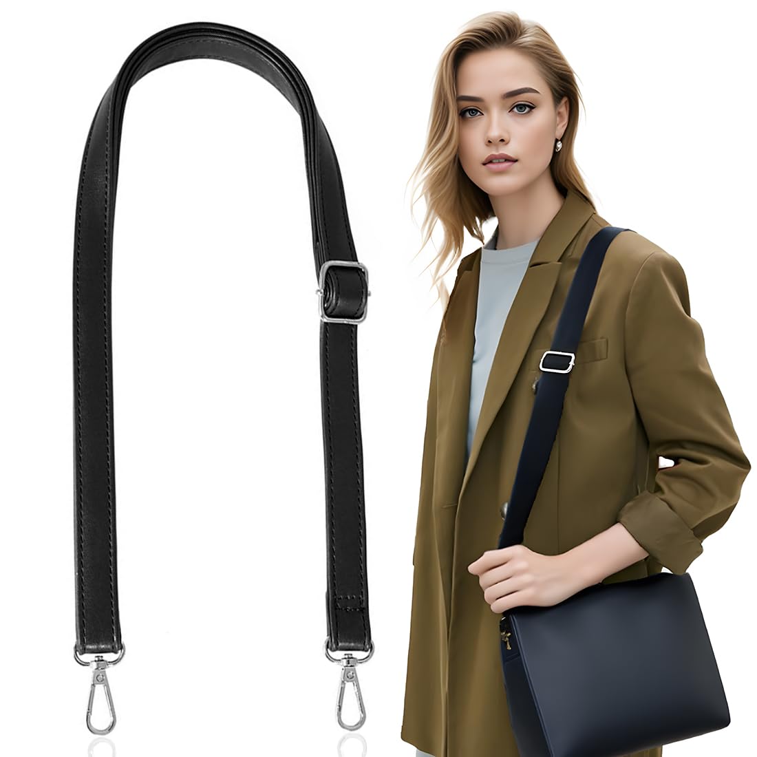 PLABBDPL Frauen Leder Schulterriemen Trageriemen,Tasche Schultergurte Gurt Riemen für Geldbörse Handtaschen, verstellbare Ersatz Crossbody Bag Strap Tragegurt Umhängegurt (schwarz) von PLABBDPL