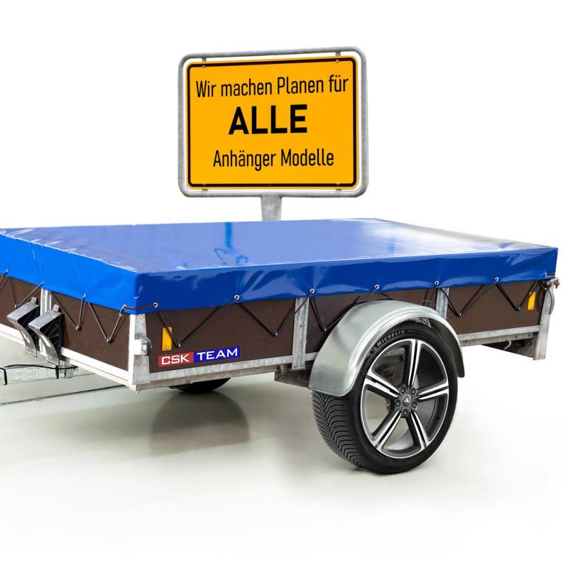 Hochwertige Anhängerplane 232 x 132 x 6 cm für Saris Anhänger - wasserdichte PVC Abdeckplane I Plane nach Maß - Blau von PLANE 4 YOU