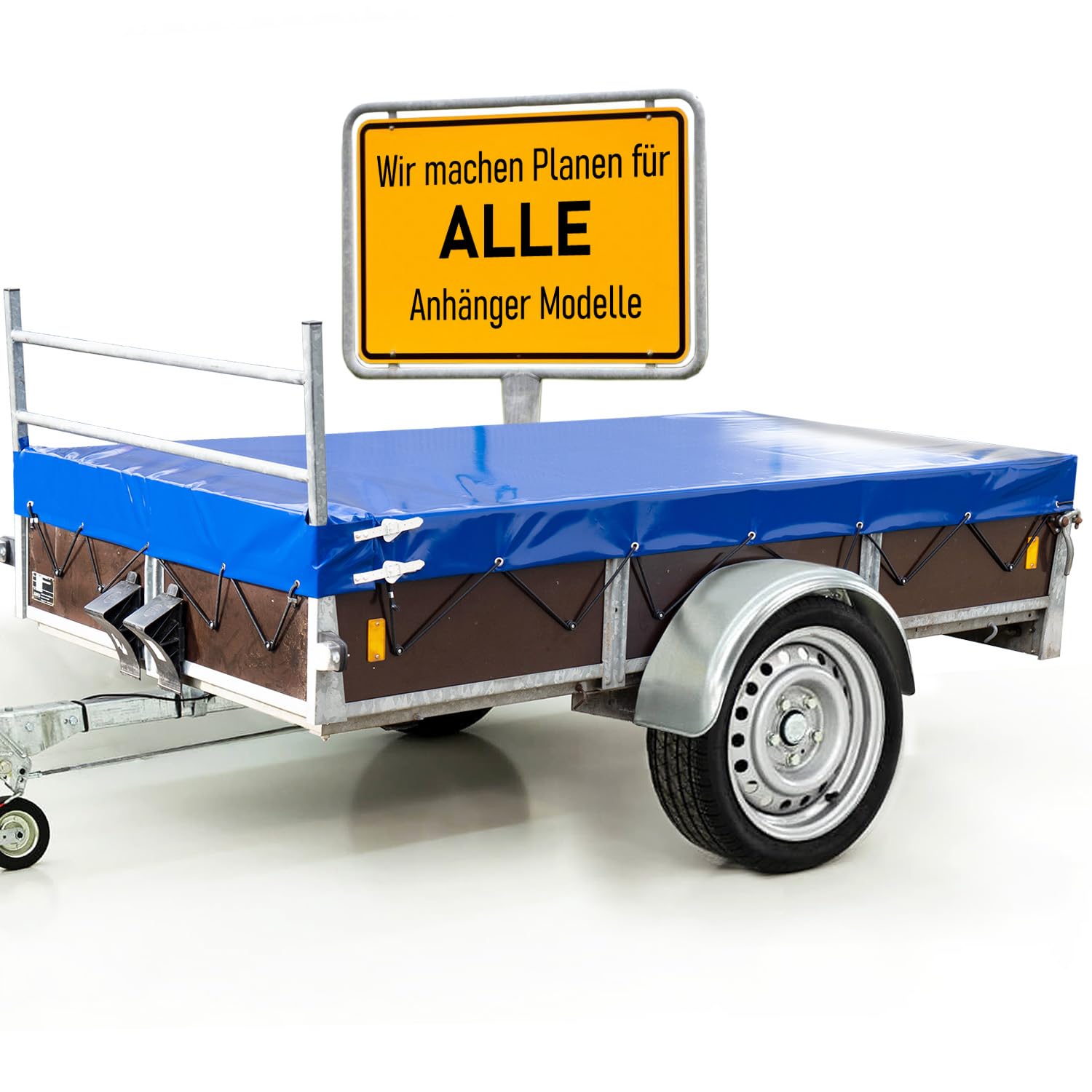 Hochwertige Anhängerplane 261 x 139 x 15 cm für Saris Anhänger mit Reling für H Gestell - wasserdichte PVC Abdeckplane I Plane nach Maß - Blau von PLANE 4 YOU