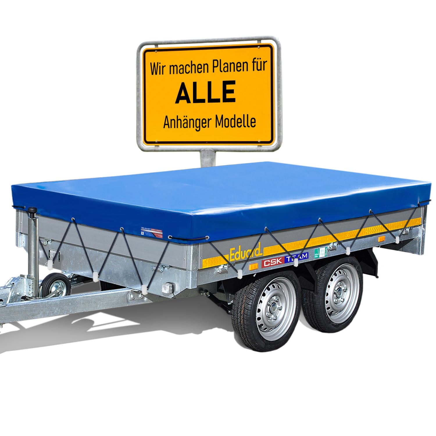 Hochwertige Eduard Anhängerplane - 406 x 180 cm Innenmaß - Anhänger Plane Blau Hochglanzlackiert - Flachplane PKW-Anhänger - wasserdichte PVC Abdeckplane mit Anhänger Zubehör Hochwertige Eduard Anhängerplane - 406 x 180 cm Innenmaß - Anhänger Plane Blau Hochglanzlackiert - Flachplane PKW-Anhänger - wasserdichte PVC Abdeckplane mit Anhänger Zubehör von PLANE 4 YOU