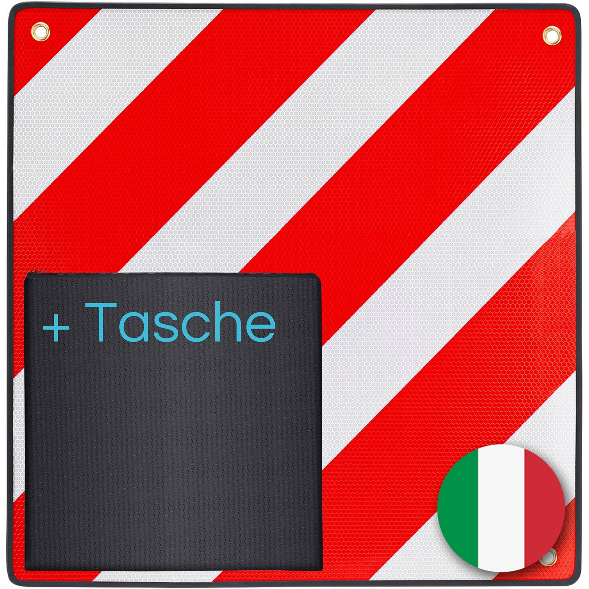 PLANGER® - Warntafel Italien (50 x 50 cm) + Tasche - Reflektierendes Warnschild rot weiß für Heckträger u Fahrradträger von PLANGER
