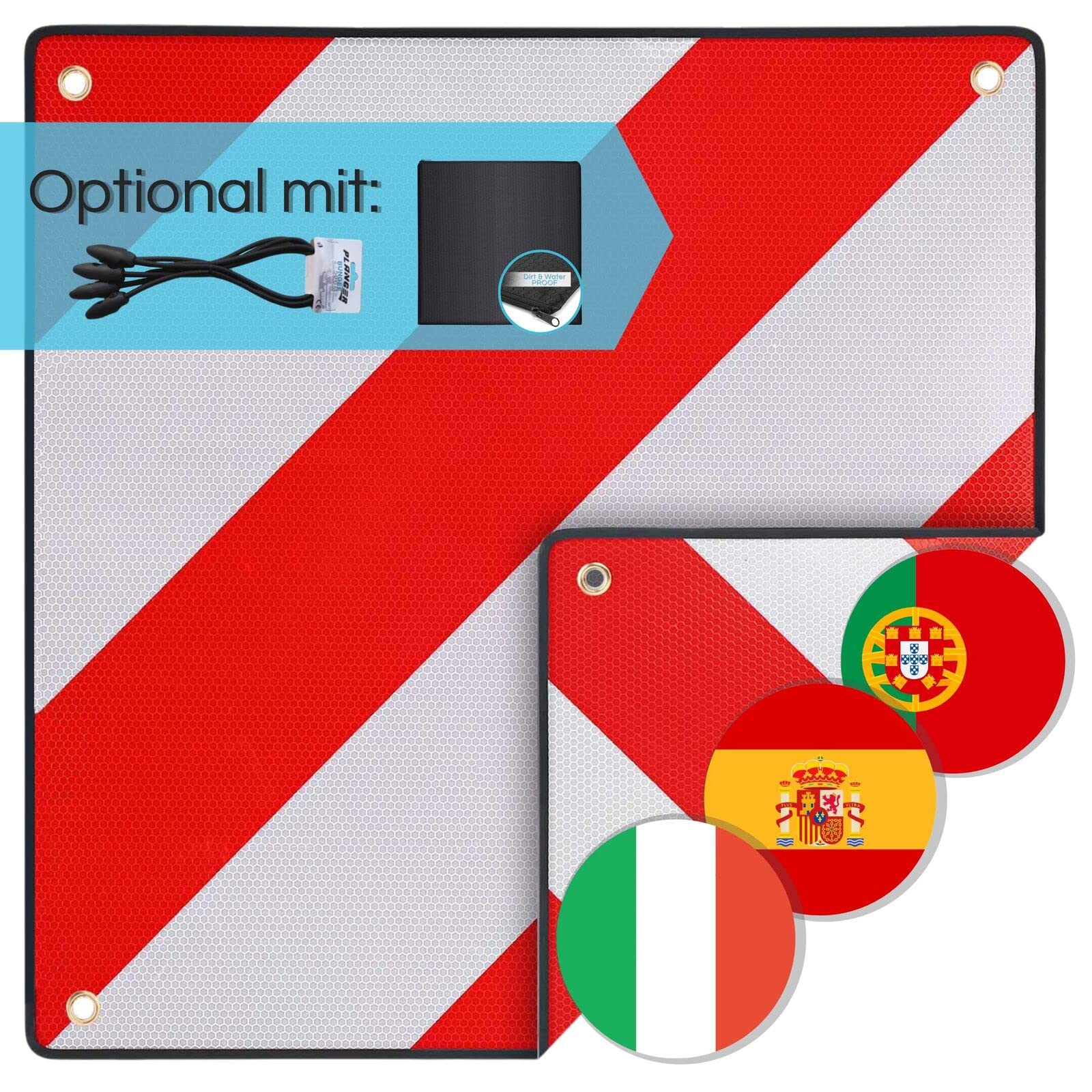 PLANGER® - Warntafel Italien und Spanien 2in1 (50 x 50 cm) - Reflektierendes Warnschild rot weiß für Heckträger u Fahrradträger von PLANGER