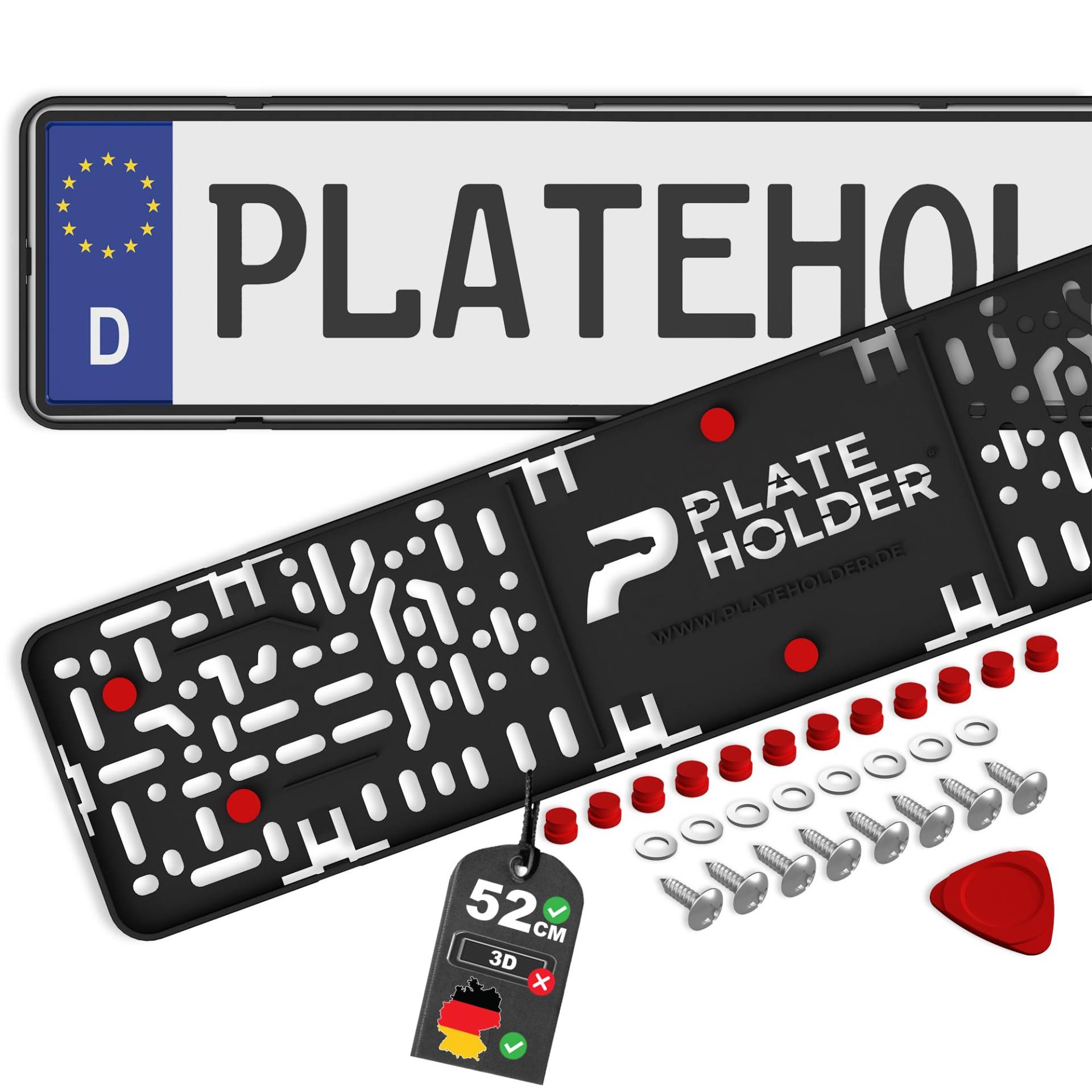 PLATEHOLDER® rahmenlose Kennzeichenhalter Premium | Nummernschildhalterung Auto | Nummernschildhalter | Kennzeichenhalterung für Kfz Kennzeichen | Halterung Autokennzeichen 520x112mm von PLATE HOLDER