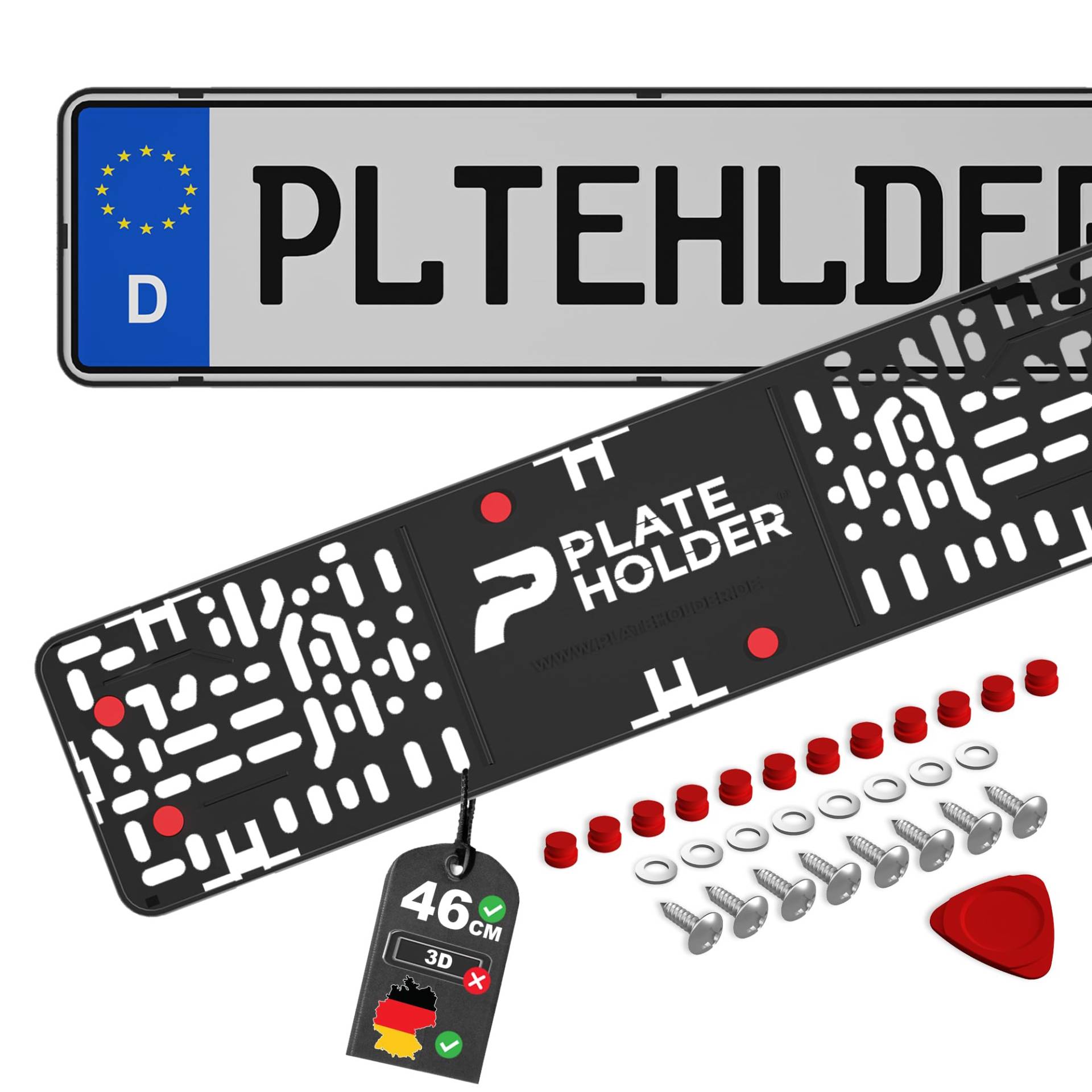 PLATEHOLDER® rahmenlose Kennzeichenhalter Premium | Nummernschildhalterung Auto | Nummernschildhalter | Kennzeichenhalterung für Kfz Kennzeichen | Halterung Autokennzeichen 460x112mm von PLATE HOLDER