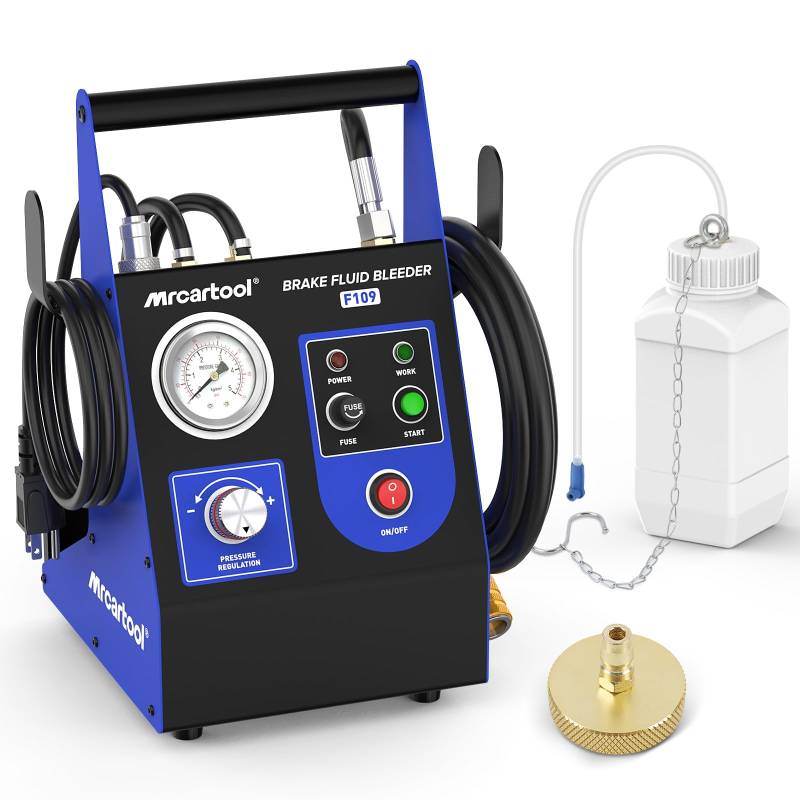 PLAYOCCAR Elektrischer Auto-Bremsentlüfter 220V, Druckmessgerät Monitor, 2 Modi Kompatibel mit Benz/BMW etc, Elektrischer Bremsflüssigkeitswechsler 0.5~2.5 bar von PLAYOCCAR