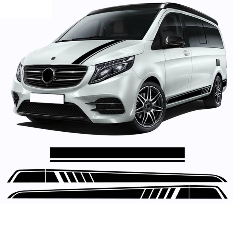 Auto Seitenstreifen Seitenaufkleber Grafiken, Für Mercedes Benz V-Klasse W447 Vito Viano 2014-heute AMG 3-teiliger Motorhauben-Aufkleber Seitenstreifen-Rock-Aufkleber von PLMJAKR