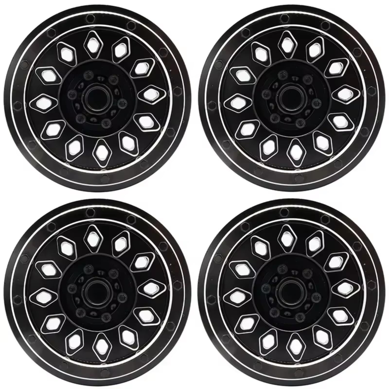 PLOQAZEH RC Autoteile Für Axial Scx6 1:6 Fernbedienung Crawler Auto Zubehör Teile 4 Stücke Rc Auto CNC Aluminium Legierung Rad Hub Felge(Black) von PLOQAZEH