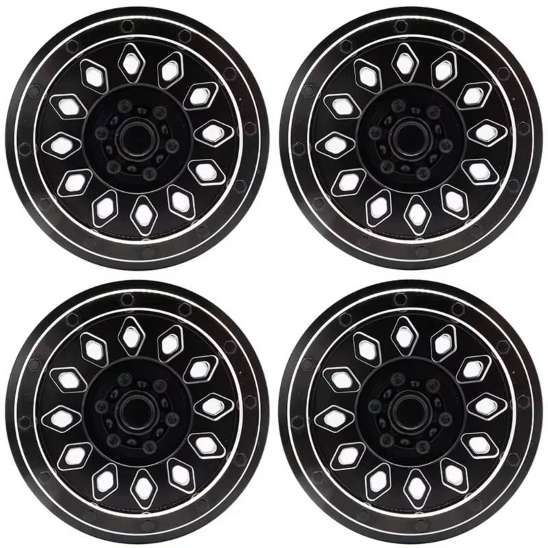 PLOQAZEH RC Autoteile Für Axial Scx6 1:6 Fernbedienung Crawler Auto Zubehör Teile 4 Stücke Rc Auto CNC Aluminium Legierung Rad Hub Felge(Black) von PLOQAZEH