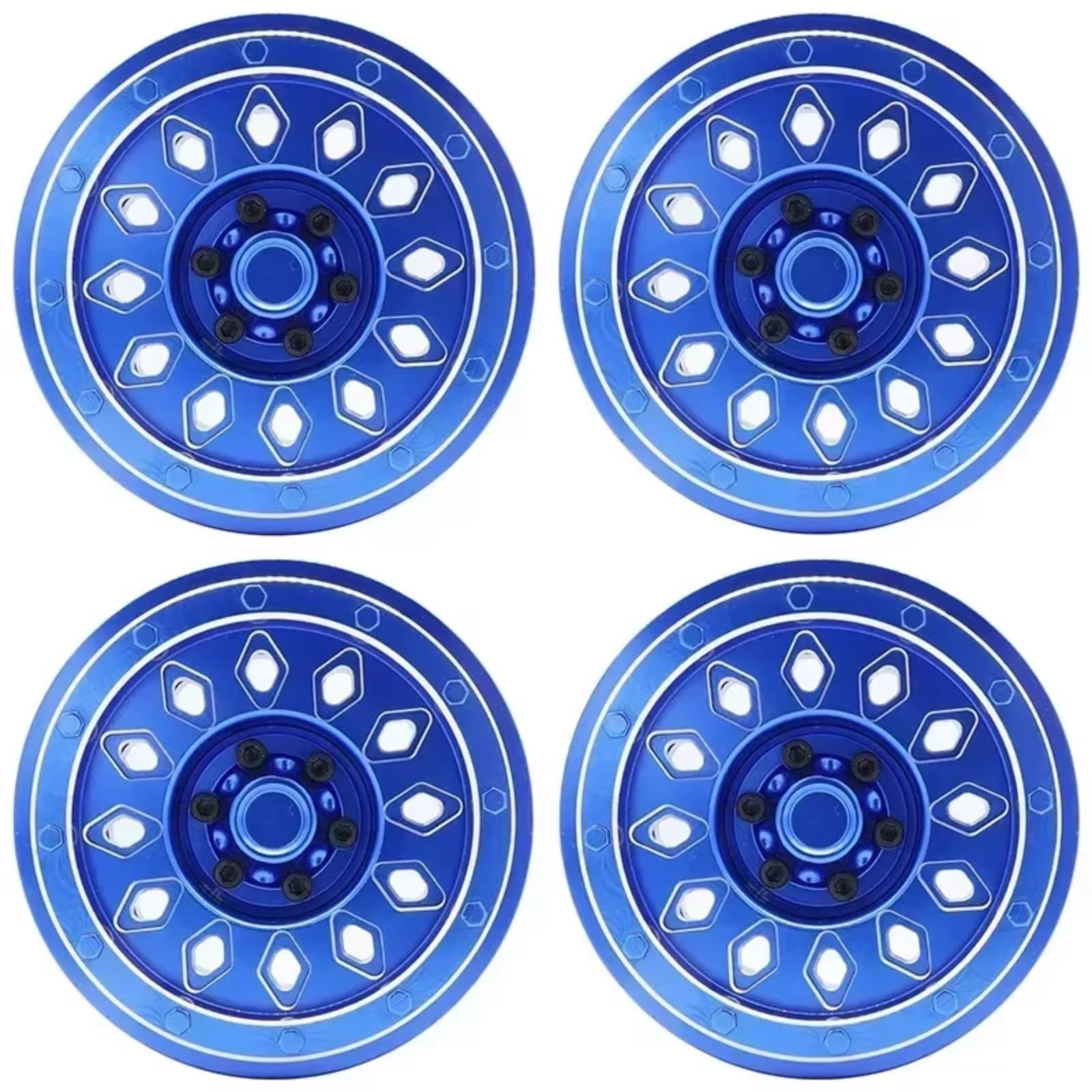 PLOQAZEH RC Autoteile Für Axial Scx6 1:6 Fernbedienung Crawler Auto Zubehör Teile 4 Stücke Rc Auto CNC Aluminium Legierung Rad Hub Felge(Blue) von PLOQAZEH