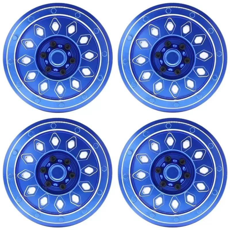 PLOQAZEH RC Autoteile Für Axial Scx6 1:6 Fernbedienung Crawler Auto Zubehör Teile 4 Stücke Rc Auto CNC Aluminium Legierung Rad Hub Felge(Blue) von PLOQAZEH