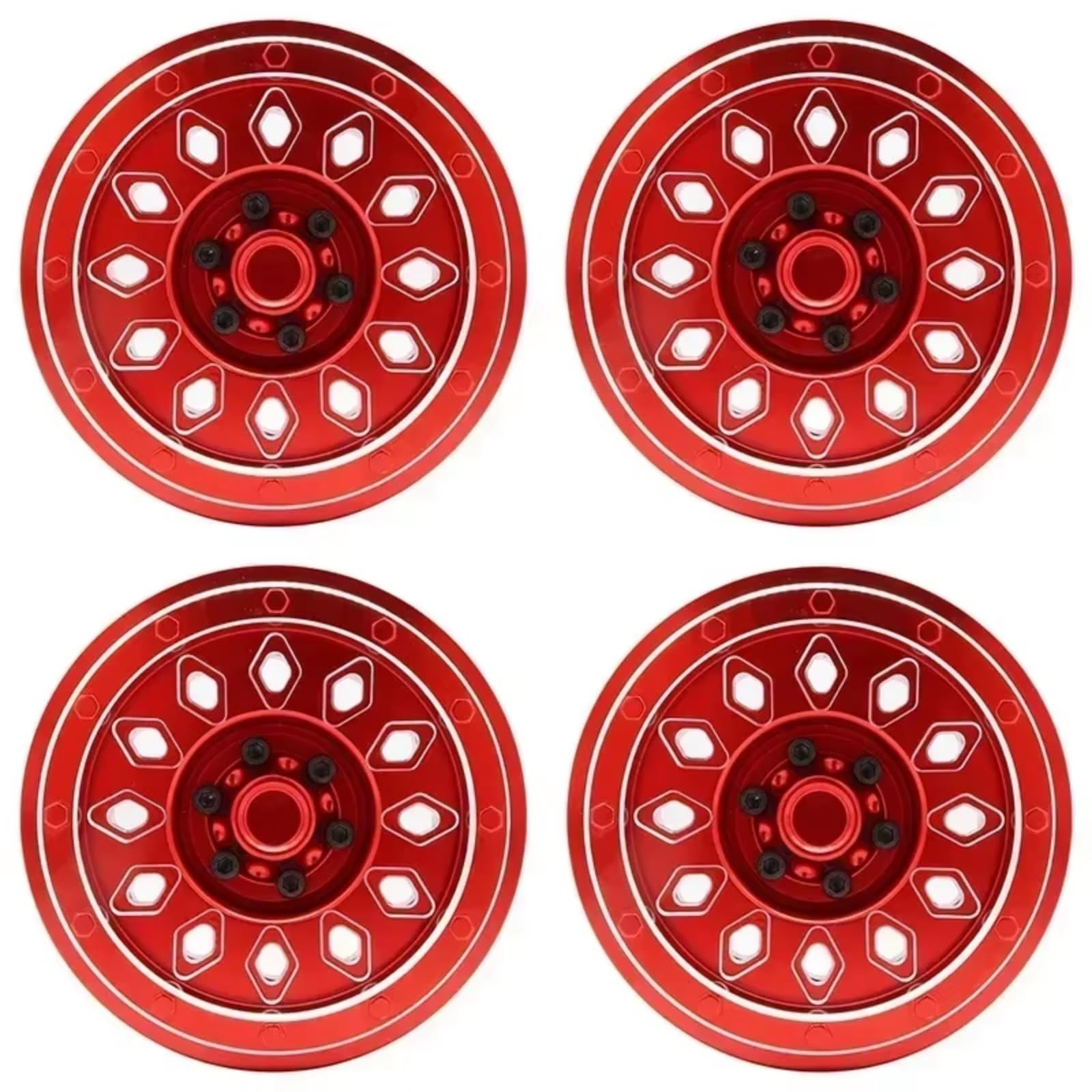 PLOQAZEH RC Autoteile Für Axial Scx6 1:6 Fernbedienung Crawler Auto Zubehör Teile 4 Stücke Rc Auto CNC Aluminium Legierung Rad Hub Felge(Red) von PLOQAZEH