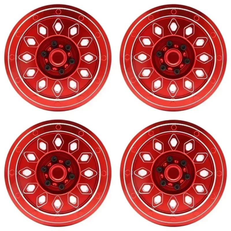 PLOQAZEH RC Autoteile Für Axial Scx6 1:6 Fernbedienung Crawler Auto Zubehör Teile 4 Stücke Rc Auto CNC Aluminium Legierung Rad Hub Felge(Red) von PLOQAZEH