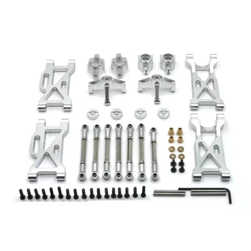 PLOQAZEH RC Autoteile Für WLtoys 104001 RC-Auto-Ersatzteile Upgrade-Metallsatz Hinterradbecher C-Sitz Vorderlenkbecher Zugstange Für Schwinge(Silver) von PLOQAZEH
