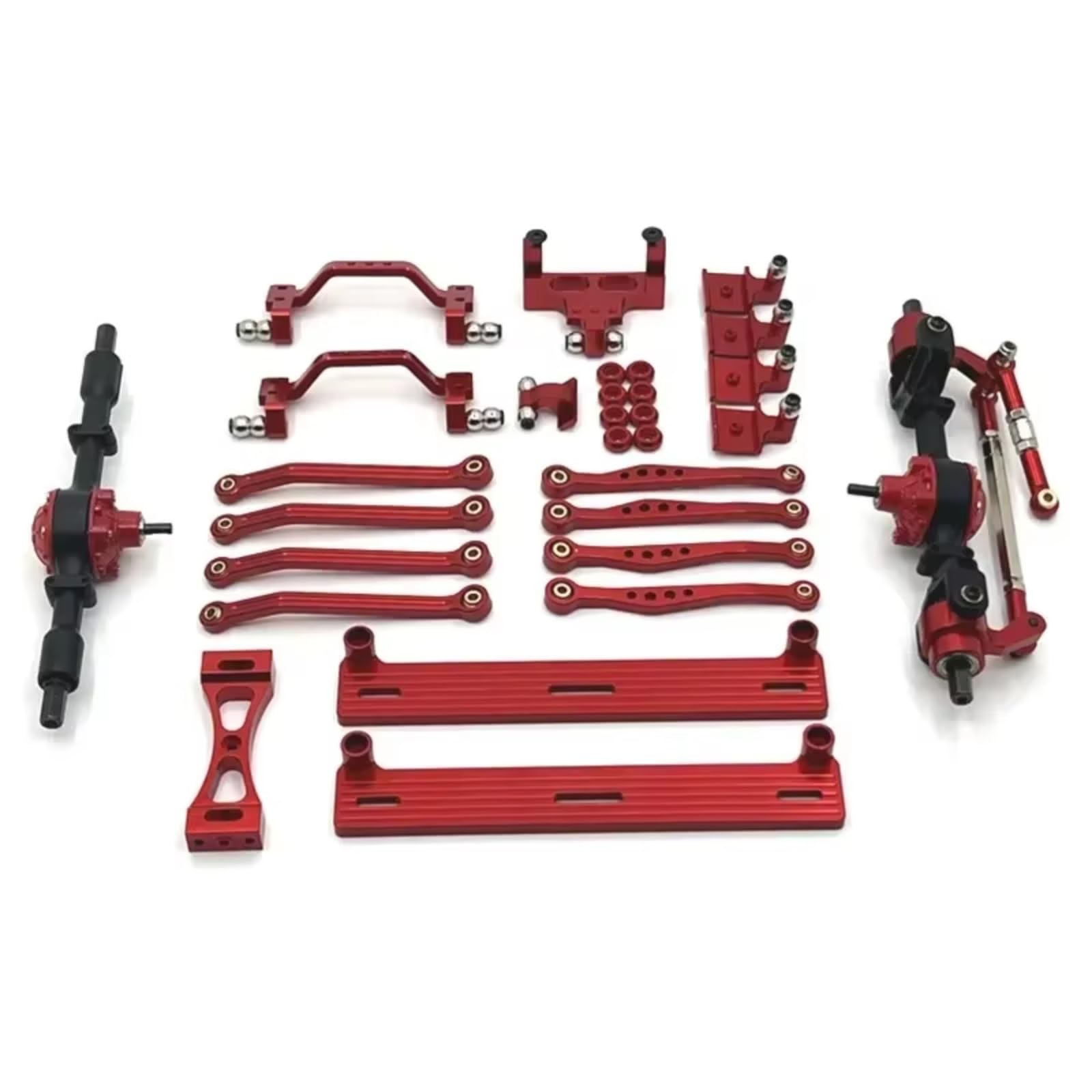 PLOQAZEH RC Autoteile Für WPL C64 C64-1 1/16 RC-Auto-Upgrade-Teile Metall-Vorder- Und Hinterachse Für Chassis-Verbindungsstange Zugstangenhalterung Seitenpedal Stoßdämpfer-Set(Red) von PLOQAZEH