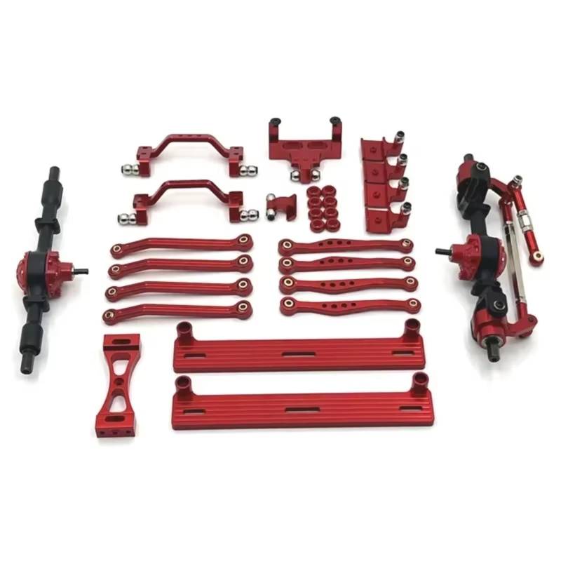 PLOQAZEH RC Autoteile Für WPL C64 C64-1 1/16 RC-Auto-Upgrade-Teile Metall-Vorder- Und Hinterachse Für Chassis-Verbindungsstange Zugstangenhalterung Seitenpedal Stoßdämpfer-Set(Red) von PLOQAZEH
