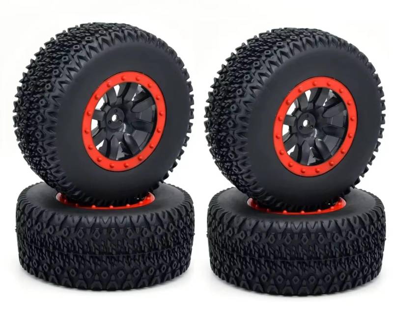PLOQAZEH RC Car Upgrade Zubehör Für Huanqi 727 Für Remo 1:10 RC Fernbedienung Modell Autos Short-Course Truck Reifen Off-Road Fahrzeug Für Buggy Reifen Rad Räder Teile(Red1) von PLOQAZEH