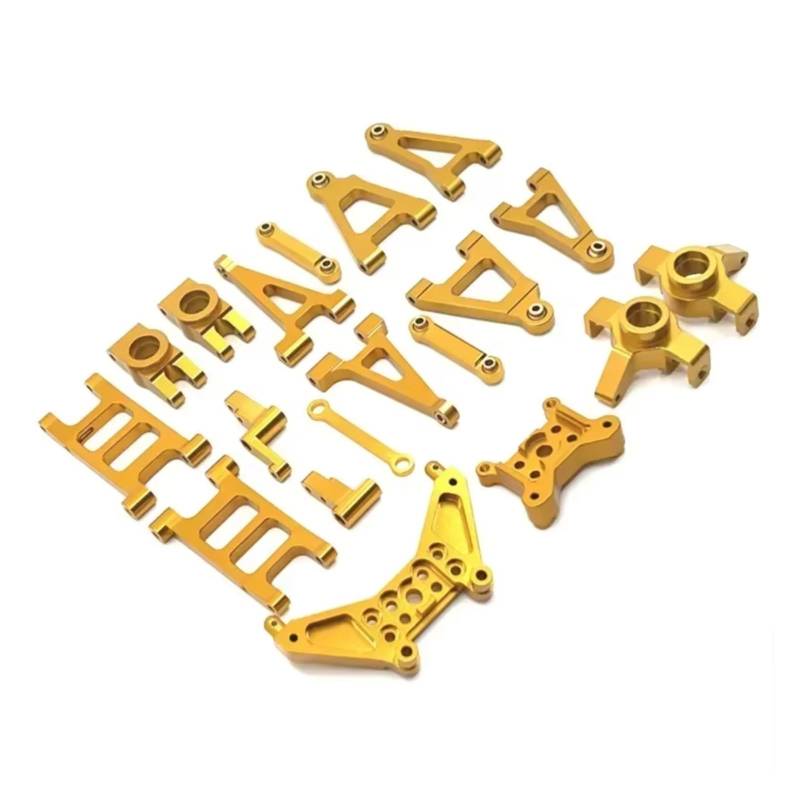 PLOQAZEH RC Car Upgrade Zubehör Für MJX 14301 14302 1/14 Metall Querlenker Lenkung Cup Link Rod Lenkung Montage Shock Tower Set RC Auto Upgrade Teile Kit(Yellow) von PLOQAZEH