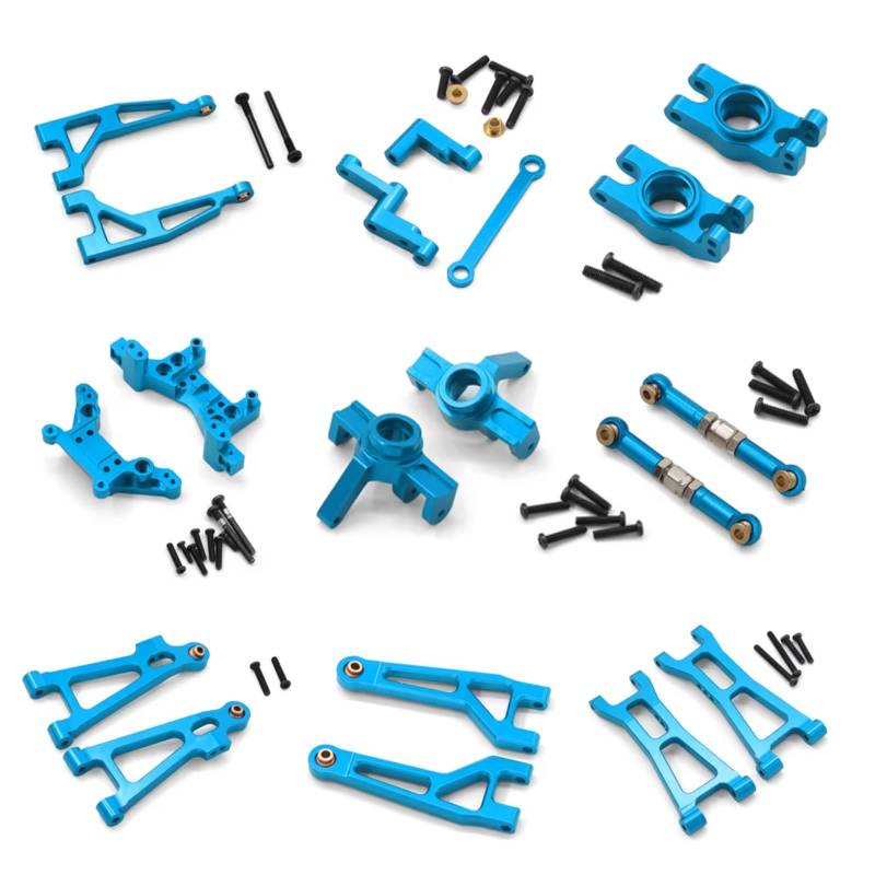PLOQAZEH RC Car Upgrade Zubehör Für MJX H16 16207 16208 16209 16210 1/16 Metall Querlenker Lenkung Tasse Link Stange Schock Turm Set RC Auto Upgrade Teile Kit(Blue) von PLOQAZEH