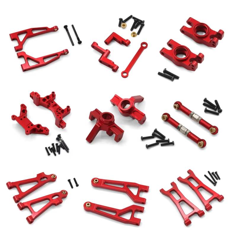 PLOQAZEH RC Car Upgrade Zubehör Für MJX H16 16207 16208 16209 16210 1/16 Metall Querlenker Lenkung Tasse Link Stange Schock Turm Set RC Auto Upgrade Teile Kit(Red) von PLOQAZEH