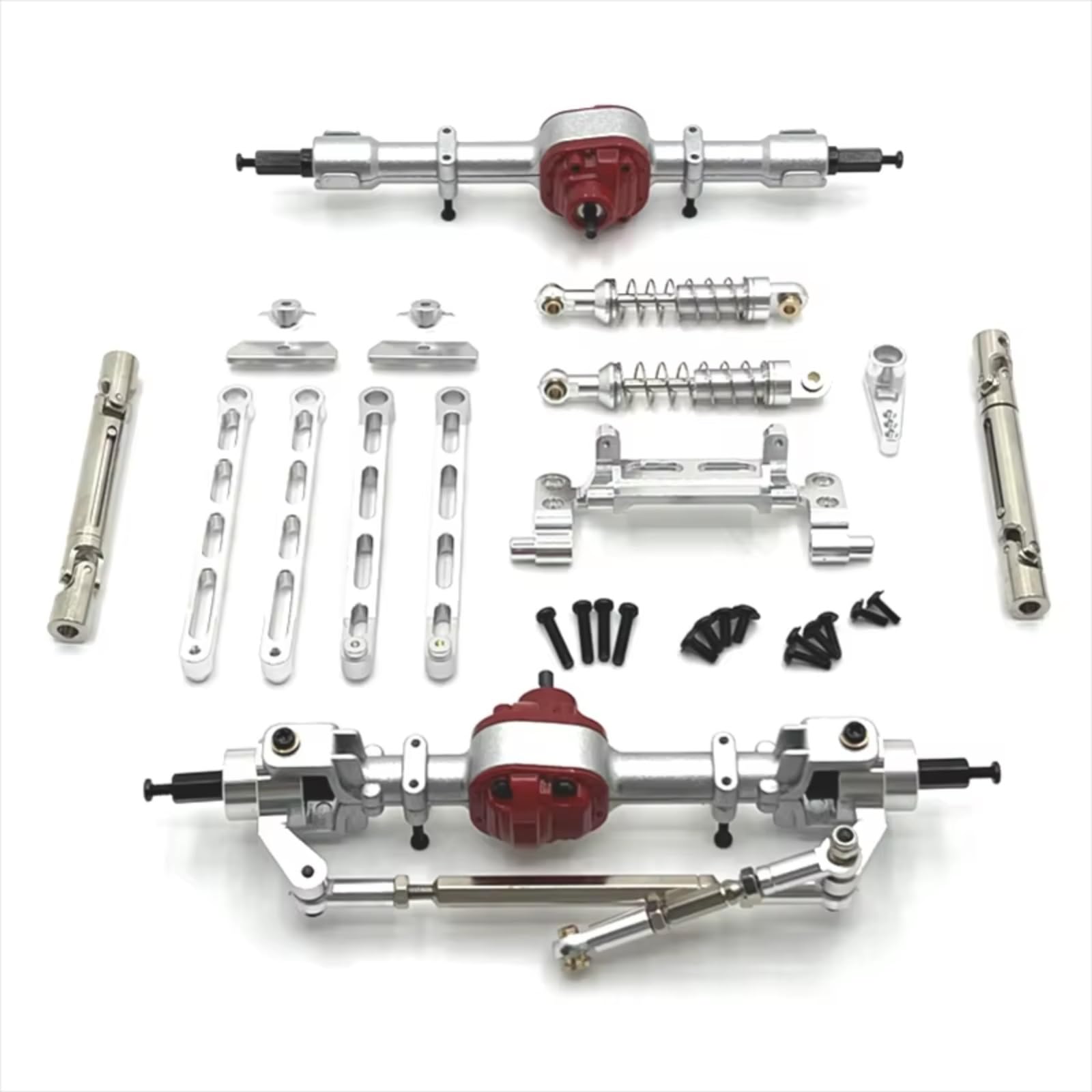 PLOQAZEH RC Car Upgrade Zubehör Für MN Für MN82 LC79 Für MN78 1/12 Metall Vorder- Und Hinteren Komponenten Kit Fernbedienung Modell Auto Upgrade Teile Zubehör(Silver) von PLOQAZEH