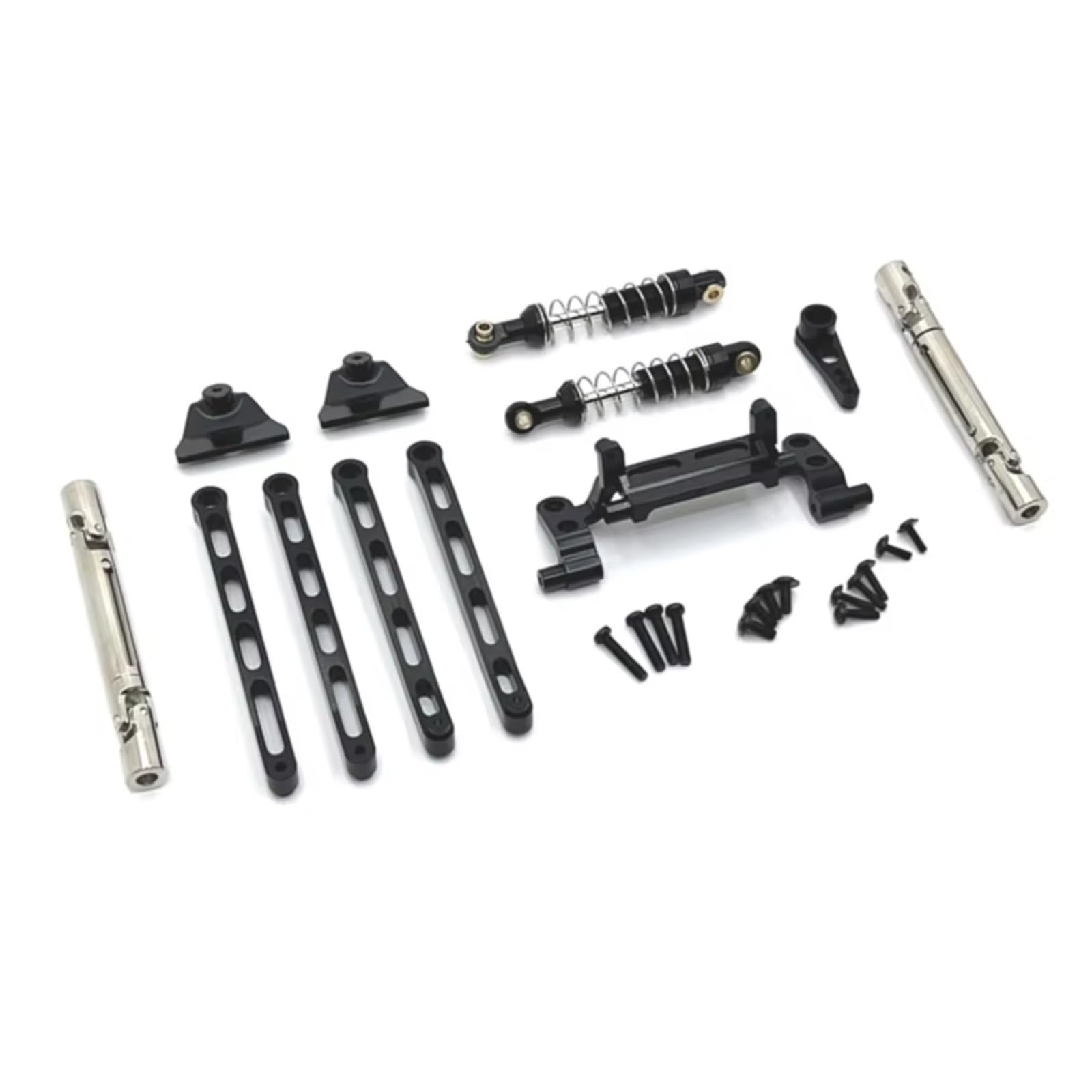 PLOQAZEH RC Car Upgrade Zubehör Für MN82 LC79 Für MN78 1/12 Metall Für Chassis Link Rod Zugstange Montieren Stoßdämpfer Antriebswelle Set RC Auto Upgrade Teile Ersatz(Black) von PLOQAZEH