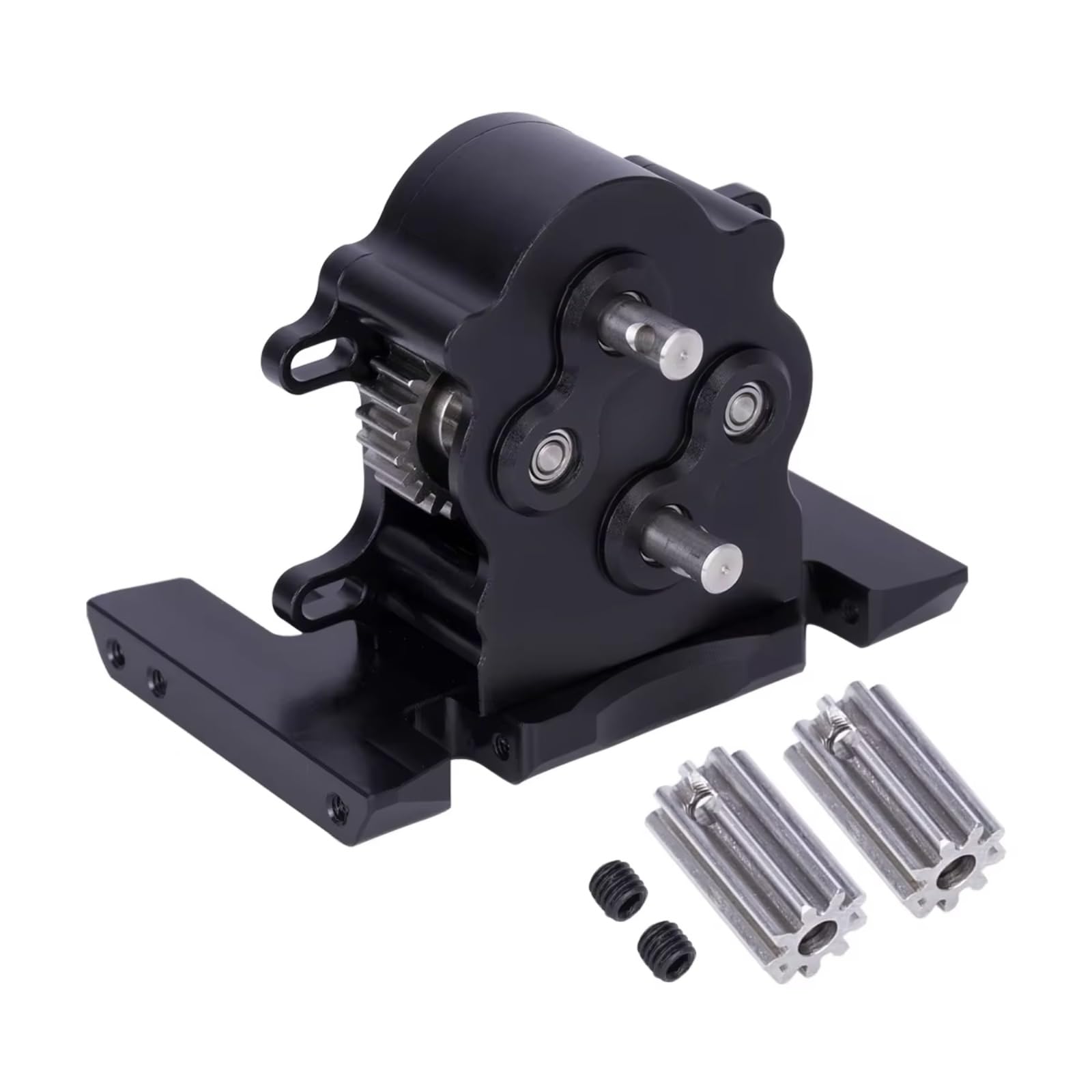PLOQAZEH RC Car Upgrade Zubehör Für SCX10 Für Capra Comp Builds 1/10 Aluminium Dual Getriebe Overdrive Dig Getriebe Passt Outrunner Motor AM32 ESC RC Rigs Crawle(Black) von PLOQAZEH
