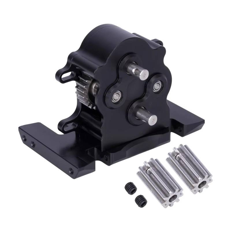 PLOQAZEH RC Car Upgrade Zubehör Für SCX10 Für Capra Comp Builds 1/10 Aluminium Dual Getriebe Overdrive Dig Getriebe Passt Outrunner Motor AM32 ESC RC Rigs Crawle(Black) von PLOQAZEH